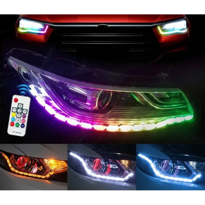 Luce RGB - luci DRL per auto - striscia LED colorata - impermeabile - 2 pezzi