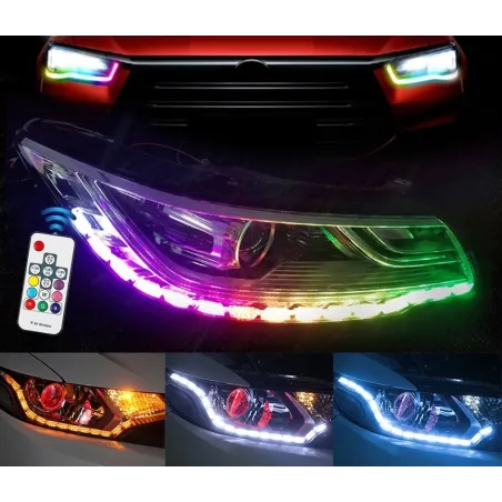 Lumière RVB - lumières DRL de voiture - bande LED colorée - étanche - 2 pièces