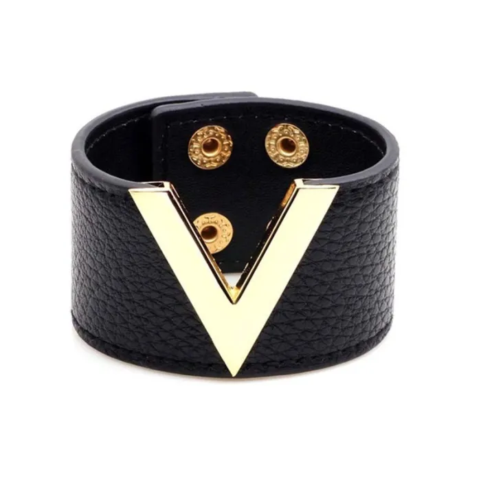 PulseraEstilo punk retro - letra V - pulsera de cuero