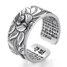 Buddhistisk hjerte sutra ring - lotus - sølv - kan endre størrelse - unisex