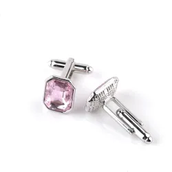 Boutons de manchette en métal - avec cristal rose