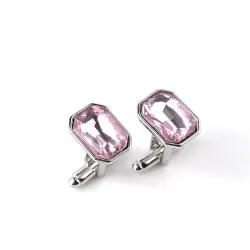 Mansjettknapper i metall - med rosa krystall