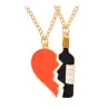 Coeur rouge brisé / épissure de bouteille de vin - collier doré - 2 pièces