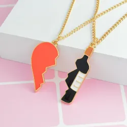 Broken red heart / wine bottle splice - golden necklace - 2 piecesNecklaces