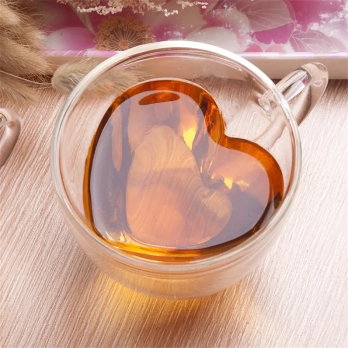 Hjärtformat glas - dubbelvägg - kaffe / temugg