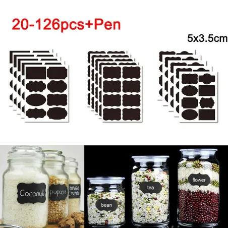 Etiquette ardoise effaçable - stickers pot noir - avec stylo