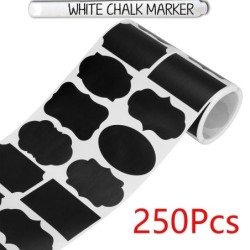 Multifunksjon svarte etiketter - krukke / flaske klistremerker - med slettbar krittmarkør - 250 stykker