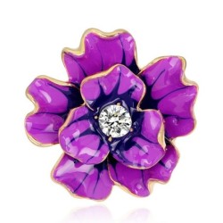 Fioletowy kwiatek z kryształkiem - broszka szpilkowaBroszki