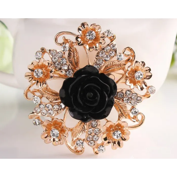 Fiore rosa in resina con cristalli - spilla a spillo