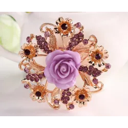 Fleur rose en résine avec cristaux - broche broche