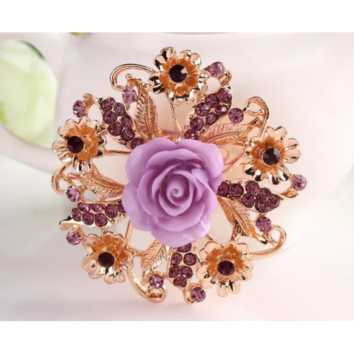 Fleur rose en résine avec cristaux - broche broche