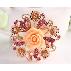 Flor rosa de resina com cristais - alfinete broche