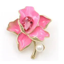 Fleur avec cristal / perle - broche dorée