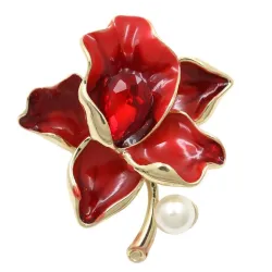 Blomst med krystal / perle - gylden broche