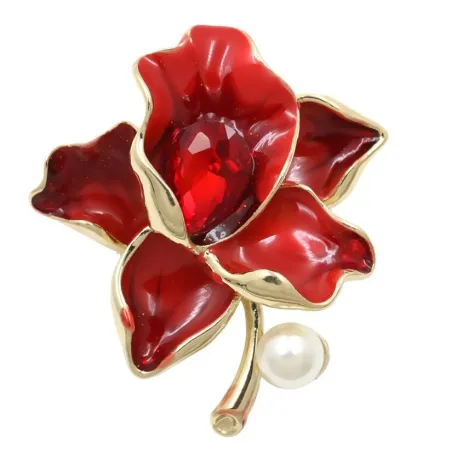 Flor com cristal/pérola - broche dourado