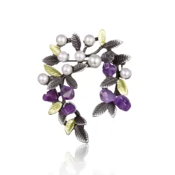 Feuille d'arbre violette avec perles - broche broche