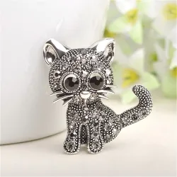 Chat en cristal noir - broche