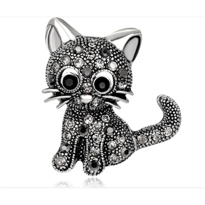 Chat en cristal noir - broche