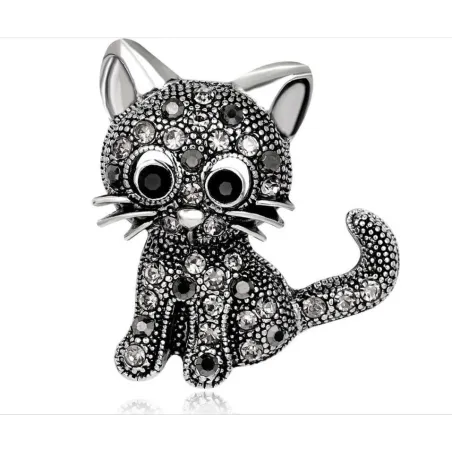 Svart krystall katt - brosje