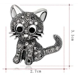Svart krystall katt - brosje
