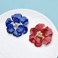 Grande flor de esmalte com cristais - broche elegante