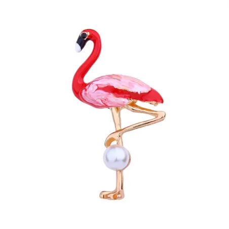 Punainen flamingo helmillä - rintakoru