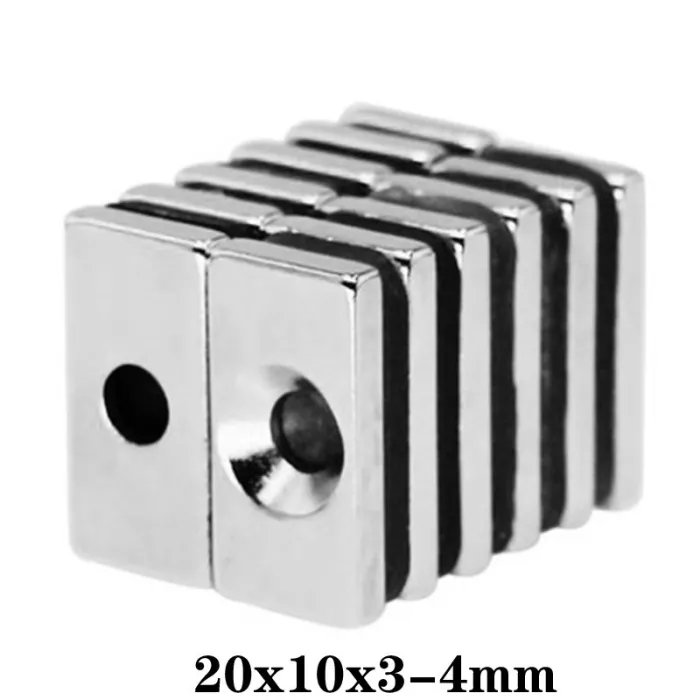 N35 - neodymium magneet - sterk blok - 20mm * 10mm * 3mm - met 4 mm gatN35