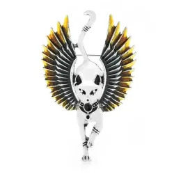 Gato anjo voador com asas - broche de esmalte