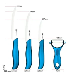 Keramiske kniver med deksler / skreller - 4 stk sett