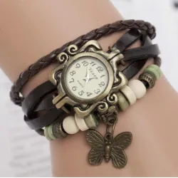 PulseraPulsera vintage multicapa - con reloj de cuarzo - abalorios / mariposa