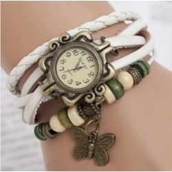 Bracelet multicouche vintage - avec montre à quartz - perles / papillon