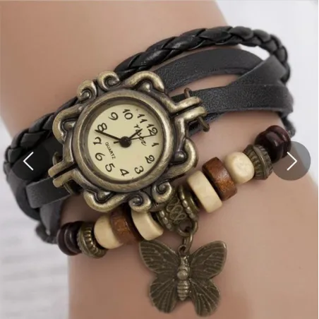 PulseraPulsera vintage multicapa - con reloj de cuarzo - abalorios / mariposa