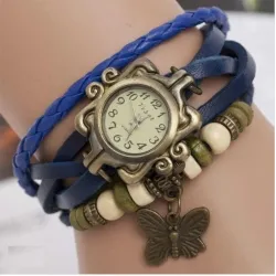 Vintage mehrschichtiges Armband - mit Quarzuhr - Perlen / Schmetterling