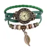 Vintage multi layer armband - met Quartz horloge - kralen / bladArmbanden