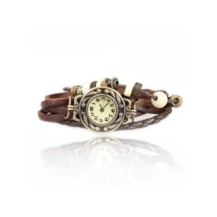 Vintage multi layer armband - met Quartz horloge - kralen / bladArmbanden