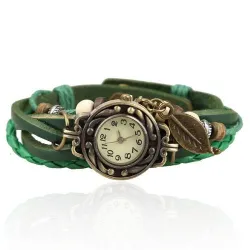 Vintage multi layer armband - met Quartz horloge - kralen / bladArmbanden