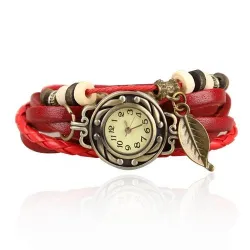 Vintage multi layer bracelet - with Quartz watch - beads / leafBracelets