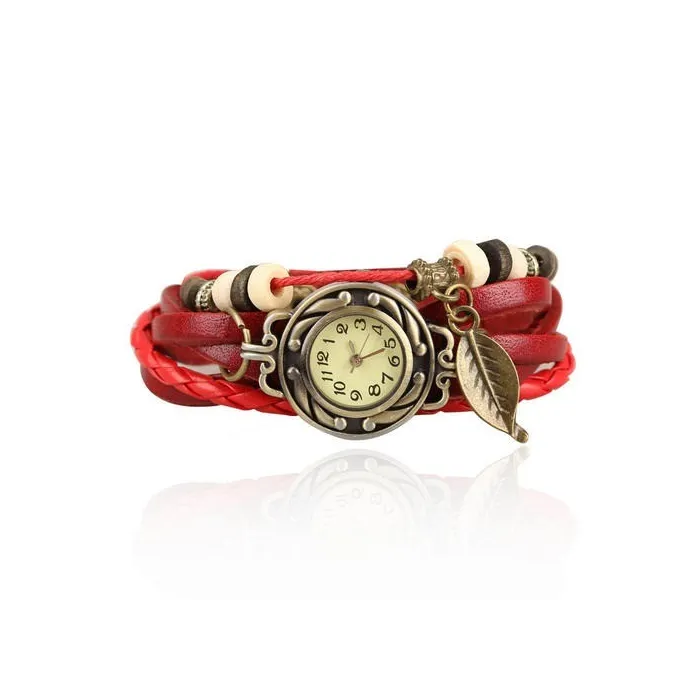 Vintage multi layer bracelet - with Quartz watch - beads / leafBracelets
