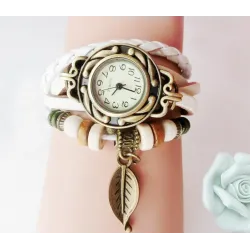 Vintage multi layer bracelet - with Quartz watch - beads / leafBracelets