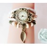 Bracelet multicouche vintage - avec montre à quartz - perles / feuille