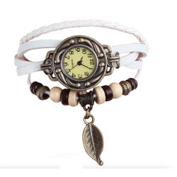 Bracelet multicouche vintage - avec montre à quartz - perles / feuille