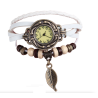 Pulseira vintage multicamadas - com relógio de quartzo - miçangas / folha