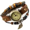 Vintage mehrschichtiges Lederarmband - mit Quarzuhr / Perlen