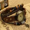 Vintage mehrschichtiges Lederarmband - mit Quarzuhr / Perlen