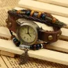 Vintage mehrschichtiges Lederarmband - mit Quarzuhr / Perlen