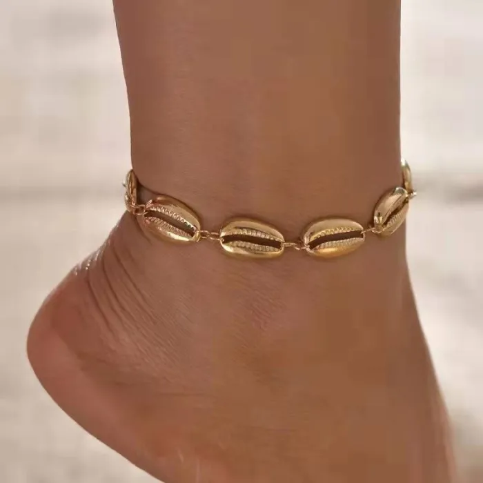 Bracelet de cheville coquillage doré