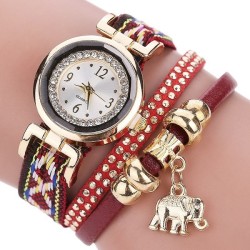 Bracelet multicouche - avec montre / strass / éléphant