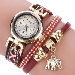Pulseira multicamadas - com relógio / strass / elefante