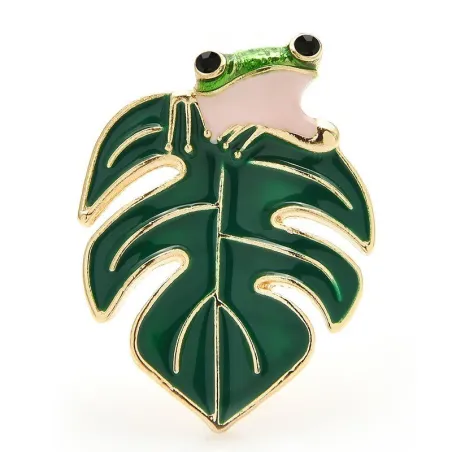Frosk og bladet - emaljebrosje