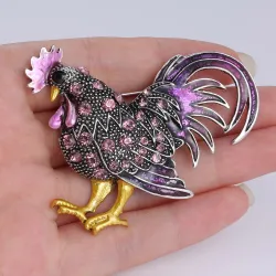 Broche coq en cristal